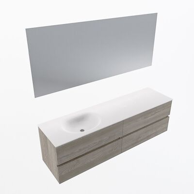 MONDIAZ VICA 170cm badmeubel onderkast Light Brown Grey 4 lades. Wastafel Moon links 1 kraangat, kleur Talc met spiegel LED.
