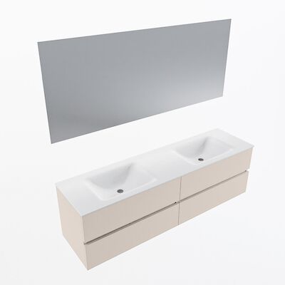 MONDIAZ VICA 170cm badmeubel onderkast Linen 4 lades. Wastafel CLOUD dubbel 2 kraangaten, kleur Talc met spiegel LED.