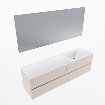 MONDIAZ VICA 170cm badmeubel onderkast Linen 4 lades. Wastafel CLOUD rechts 1 kraangat, kleur Talc met spiegel LED.