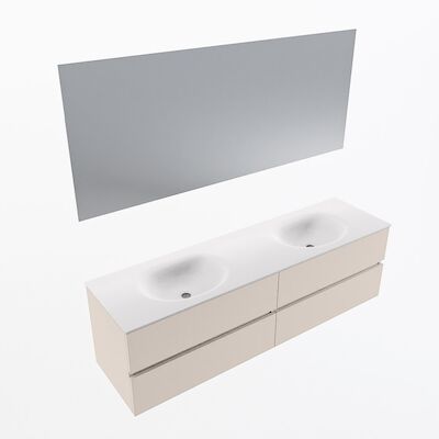 MONDIAZ VICA 170cm badmeubel onderkast Linen 4 lades. Wastafel Moon dubbel zonder kraangat, kleur Talc met spiegel LED.
