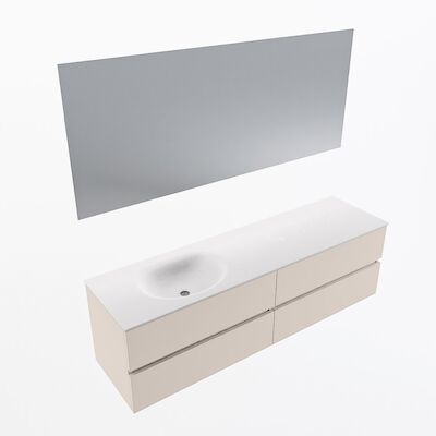 MONDIAZ VICA 170cm badmeubel onderkast Linen 4 lades. Wastafel Moon links zonder kraangat, kleur Talc met spiegel LED.