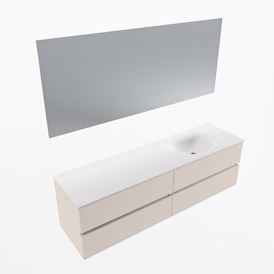 MONDIAZ VICA 170cm badmeubel onderkast Linen 4 lades. Wastafel Moon rechts zonder kraangat, kleur Talc met spiegel LED.