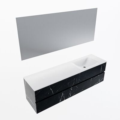MONDIAZ VICA 170cm badmeubel onderkast Marquina 4 lades. Wastafel CLOUD rechts 1 kraangat, kleur Talc met spiegel LED.