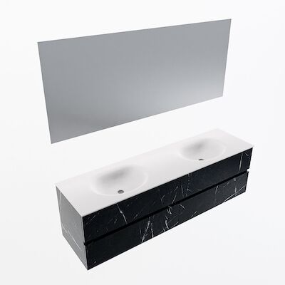 MONDIAZ VICA 170cm badmeubel onderkast Marquina 4 lades. Wastafel Moon dubbel 2 kraangaten, kleur Talc met spiegel LED.
