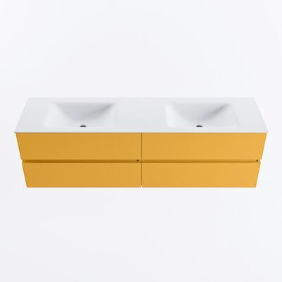 MONDIAZ VICA 170cm badmeubel onderkast Ocher 4 lades. Wastafel CLOUD dubbel 2 kraangaten, kleur Talc.