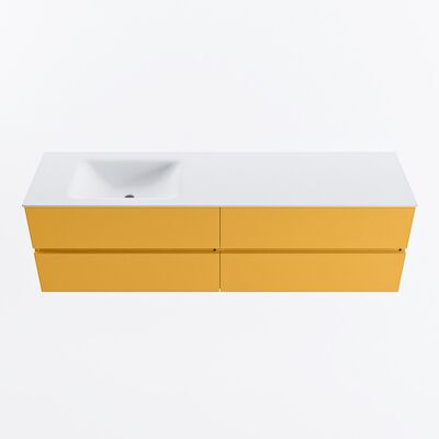 MONDIAZ VICA 170cm badmeubel onderkast Ocher 4 lades. Wastafel CLOUD links zonder kraangat, kleur Talc.