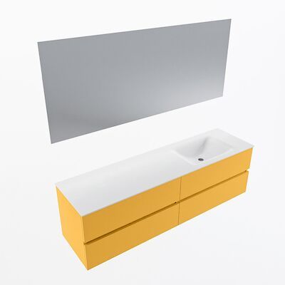 MONDIAZ VICA 170cm badmeubel onderkast Ocher 4 lades. Wastafel CLOUD rechts zonder kraangat, kleur Talc met spiegel LED.