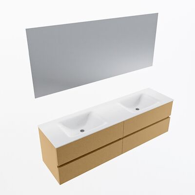 MONDIAZ VICA 170cm badmeubel onderkast Oro 4 lades. Wastafel CLOUD dubbel 2 kraangaten, kleur Talc met spiegel LED.