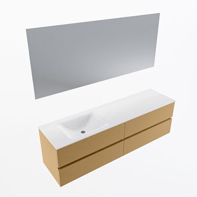 MONDIAZ VICA 170cm badmeubel onderkast Oro 4 lades. Wastafel CLOUD links 1 kraangat, kleur Talc met spiegel LED.