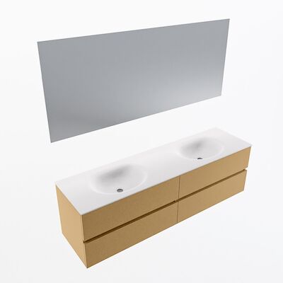 MONDIAZ VICA 170cm badmeubel onderkast Oro 4 lades. Wastafel Moon dubbel zonder kraangat, kleur Talc met spiegel LED.