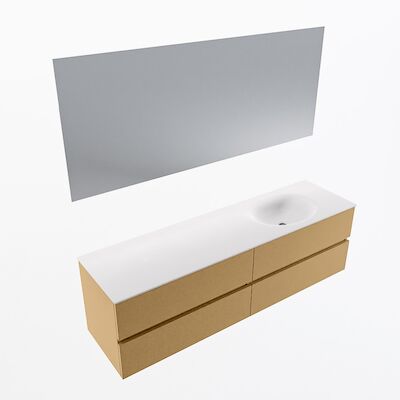 MONDIAZ VICA 170cm badmeubel onderkast Oro 4 lades. Wastafel Moon rechts zonder kraangat, kleur Talc met spiegel LED.