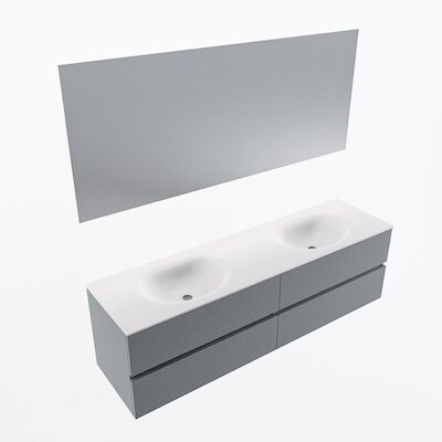 MONDIAZ VICA 170cm badmeubel onderkast Plata 4 lades. Wastafel Moon dubbel zonder kraangat, kleur Talc met spiegel LED.