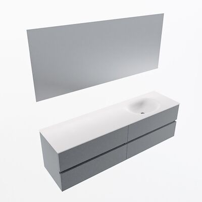 MONDIAZ VICA 170cm badmeubel onderkast Plata 4 lades. Wastafel Moon rechts 1 kraangat, kleur Talc met spiegel LED.