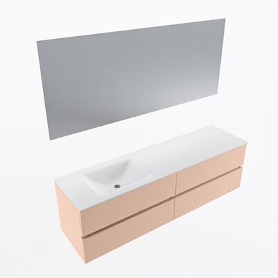 MONDIAZ VICA 170cm badmeubel onderkast Rosee 4 lades. Wastafel CLOUD links zonder kraangat, kleur Talc met spiegel LED.
