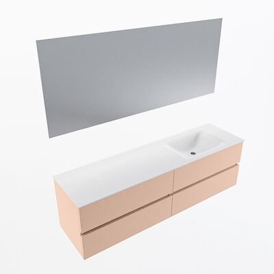 MONDIAZ VICA 170cm badmeubel onderkast Rosee 4 lades. Wastafel CLOUD rechts 1 kraangat, kleur Talc met spiegel LED.