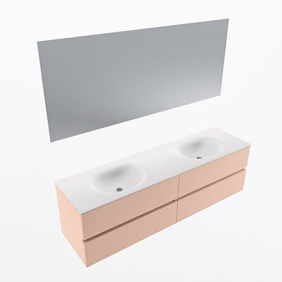 MONDIAZ VICA 170cm badmeubel onderkast Rosee 4 lades. Wastafel Moon dubbel 2 kraangaten, kleur Talc met spiegel LED.