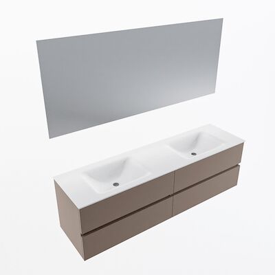 MONDIAZ VICA 170cm badmeubel onderkast Smoke 4 lades. Wastafel CLOUD dubbel 2 kraangaten, kleur Talc met spiegel LED.