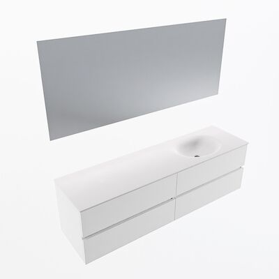 MONDIAZ VICA 170cm badmeubel onderkast Talc 4 lades. Wastafel Moon rechts zonder kraangat, kleur Talc met spiegel LED.