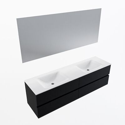 MONDIAZ VICA 170cm badmeubel onderkast Urban 4 lades. Wastafel CLOUD dubbel zonder kraangat, kleur Talc met spiegel LED.