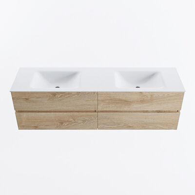 MONDIAZ VICA 170cm badmeubel onderkast Washed Oak 4 lades. Wastafel CLOUD dubbel zonder kraangat, kleur Talc.