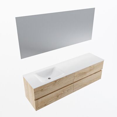 MONDIAZ VICA 170cm badmeubel onderkast Washed Oak 4 lades. Wastafel CLOUD links 1 kraangat, kleur Talc met spiegel LED.
