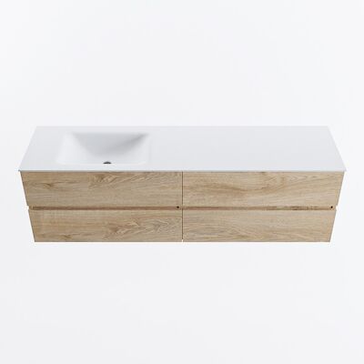 MONDIAZ VICA 170cm badmeubel onderkast Washed Oak 4 lades. Wastafel CLOUD links zonder kraangat, kleur Talc.