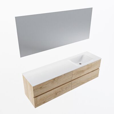 MONDIAZ VICA 170cm badmeubel onderkast Washed Oak 4 lades. Wastafel CLOUD rechts 1 kraangat, kleur Talc met spiegel LED.