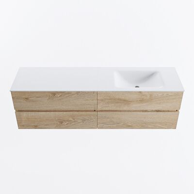 MONDIAZ VICA 170cm badmeubel onderkast Washed Oak 4 lades. Wastafel CLOUD rechts 1 kraangat, kleur Talc.
