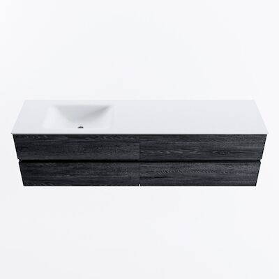 MONDIAZ VICA 180cm badmeubel onderkast Antracite 4 lades. Wastafel CLOUD links zonder kraangat, kleur Talc.