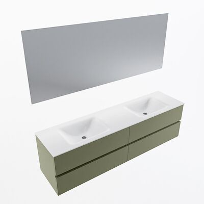 MONDIAZ VICA 180cm badmeubel onderkast Army 4 lades. Wastafel CLOUD dubbel 2 kraangaten, kleur Talc met spiegel LED.