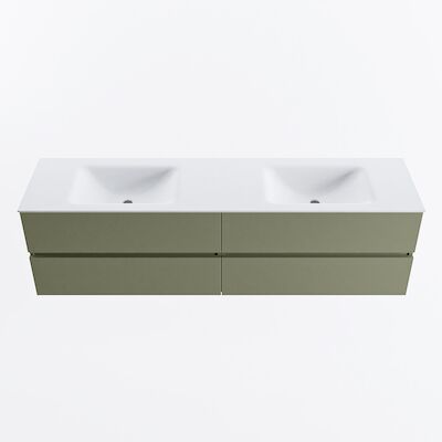 MONDIAZ VICA 180cm badmeubel onderkast Army 4 lades. Wastafel CLOUD dubbel zonder kraangat, kleur Talc.