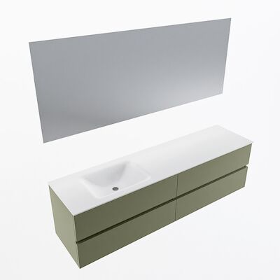 MONDIAZ VICA 180cm badmeubel onderkast Army 4 lades. Wastafel CLOUD links 1 kraangat, kleur Talc met spiegel LED.
