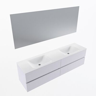 MONDIAZ VICA 180cm badmeubel onderkast Cale 4 lades. Wastafel CLOUD dubbel 2 kraangaten, kleur Talc met spiegel LED.