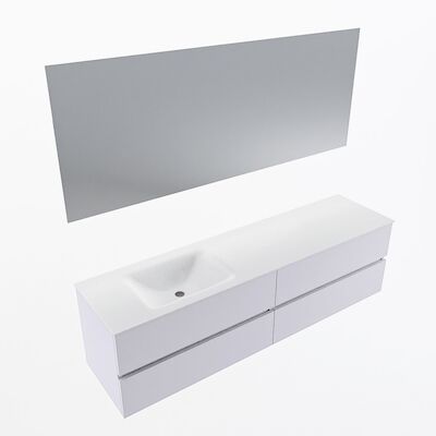 MONDIAZ VICA 180cm badmeubel onderkast Cale 4 lades. Wastafel CLOUD links zonder kraangat, kleur Talc met spiegel LED.