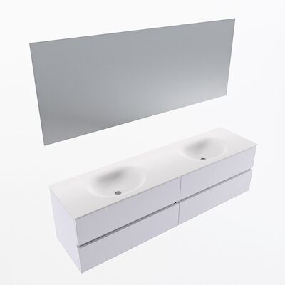 MONDIAZ VICA 180cm badmeubel onderkast Cale 4 lades. Wastafel Moon dubbel zonder kraangat, kleur Talc met spiegel LED.