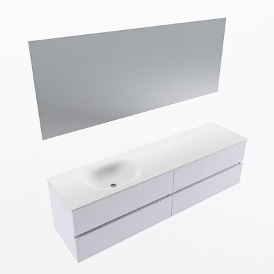 MONDIAZ VICA 180cm badmeubel onderkast Cale 4 lades. Wastafel Moon links 1 kraangat, kleur Talc met spiegel LED.