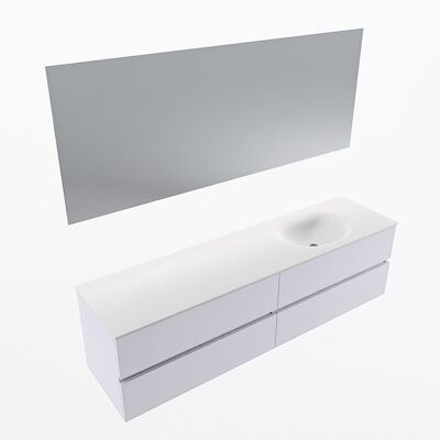 MONDIAZ VICA 180cm badmeubel onderkast Cale 4 lades. Wastafel Moon rechts zonder kraangat, kleur Talc met spiegel LED.