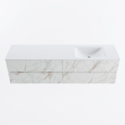 MONDIAZ VICA 180cm badmeubel onderkast Carrara 4 lades. Wastafel CLOUD rechts 1 kraangat, kleur Talc.