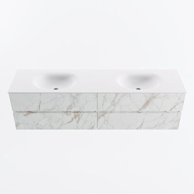 MONDIAZ VICA 180cm badmeubel onderkast Carrara 4 lades. Wastafel MOON dubbel zonder kraangat, kleur Talc.