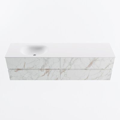 MONDIAZ VICA 180cm badmeubel onderkast Carrara 4 lades. Wastafel MOON links zonder kraangat, kleur Talc.