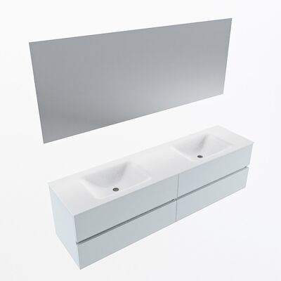 MONDIAZ VICA 180cm badmeubel onderkast Clay 4 lades. Wastafel CLOUD dubbel zonder kraangat, kleur Talc met spiegel LED.
