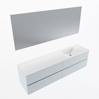 MONDIAZ VICA 180cm badmeubel onderkast Clay 4 lades. Wastafel CLOUD rechts 1 kraangat, kleur Talc met spiegel LED.