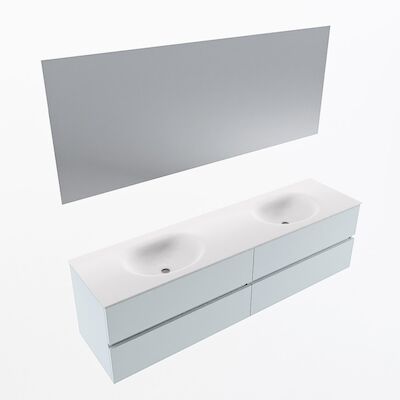 MONDIAZ VICA 180cm badmeubel onderkast Clay 4 lades. Wastafel Moon dubbel 2 kraangaten, kleur Talc met spiegel LED.