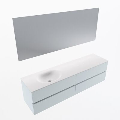 MONDIAZ VICA 180cm badmeubel onderkast Clay 4 lades. Wastafel Moon links zonder kraangat, kleur Talc met spiegel LED.