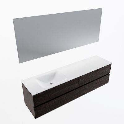 MONDIAZ VICA 180cm badmeubel onderkast Dark Brown 4 lades. Wastafel CLOUD links zonder kraangat, kleur Talc met spiegel LED.