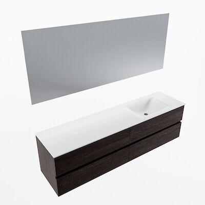 MONDIAZ VICA 180cm badmeubel onderkast Dark Brown 4 lades. Wastafel CLOUD rechts zonder kraangat, kleur Talc met spiegel LED.