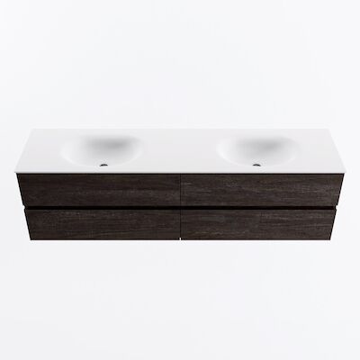 MONDIAZ VICA 180cm badmeubel onderkast Dark Brown 4 lades. Wastafel MOON dubbel zonder kraangat, kleur Talc.