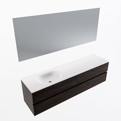 MONDIAZ VICA 180cm badmeubel onderkast Dark Brown 4 lades. Wastafel Moon links zonder kraangat, kleur Talc met spiegel LED.