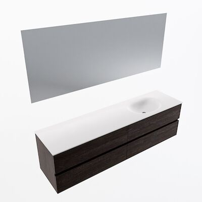 MONDIAZ VICA 180cm badmeubel onderkast Dark Brown 4 lades. Wastafel Moon rechts 1 kraangat, kleur Talc met spiegel LED.