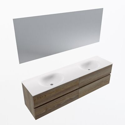 MONDIAZ VICA 180cm badmeubel onderkast Dark Brown Grey 4 lades. Wastafel Moon dubbel zonder kraangat, kleur Talc met spiegel LED.